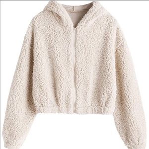 Shearling full zip cropped hoodie